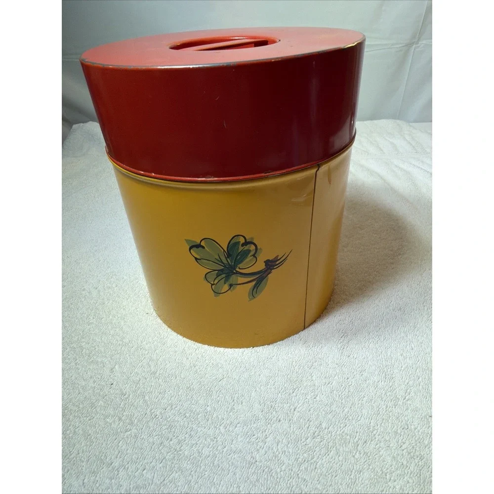 Vintage/Retro Metal Canister Set 4pc Yellow/Red Floral w/ Lids 16 oz